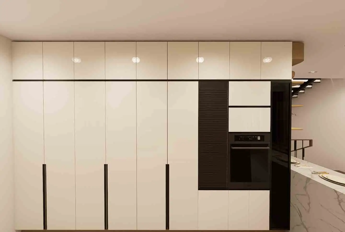 Modern Floor-to-Ceiling Wardrobe with Built-in Oven – Sleek Storage Solutions for Homes in Trichy