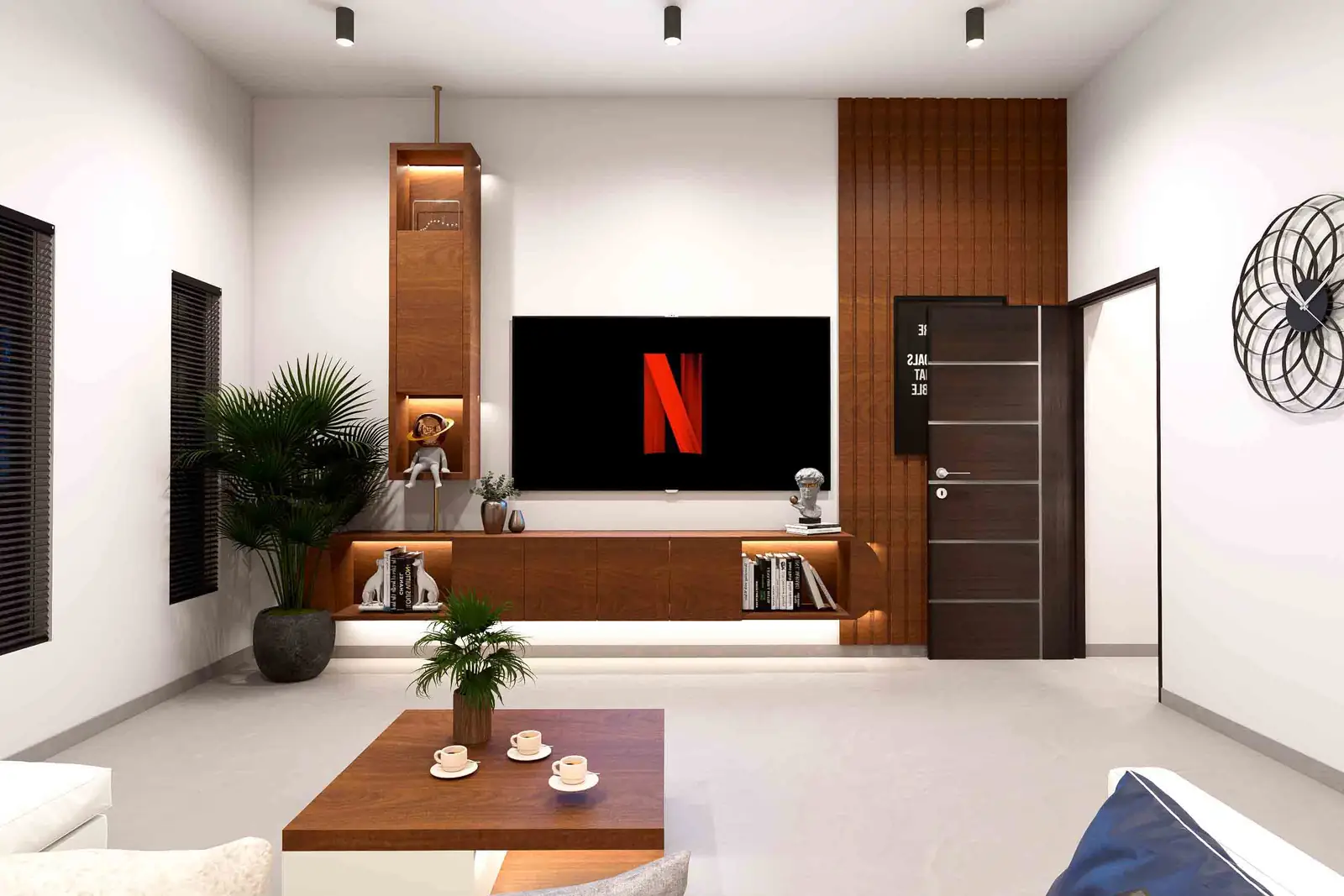 Elegant Wooden TV Unit Design in Trichy | Luxury Living Room Interior
