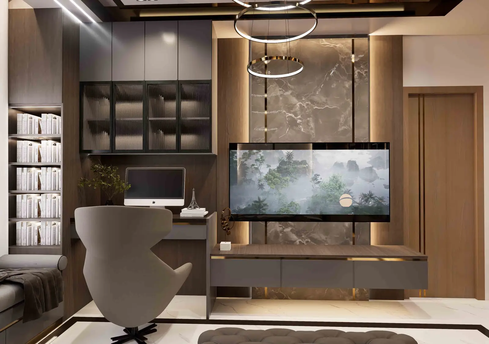 Master Bedroom TV Unit Design in Trichy | Luxury Bedroom Interior