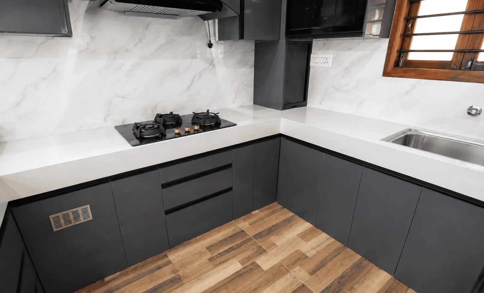 Modern 2BHK home interior with modular kitchen in Trichy