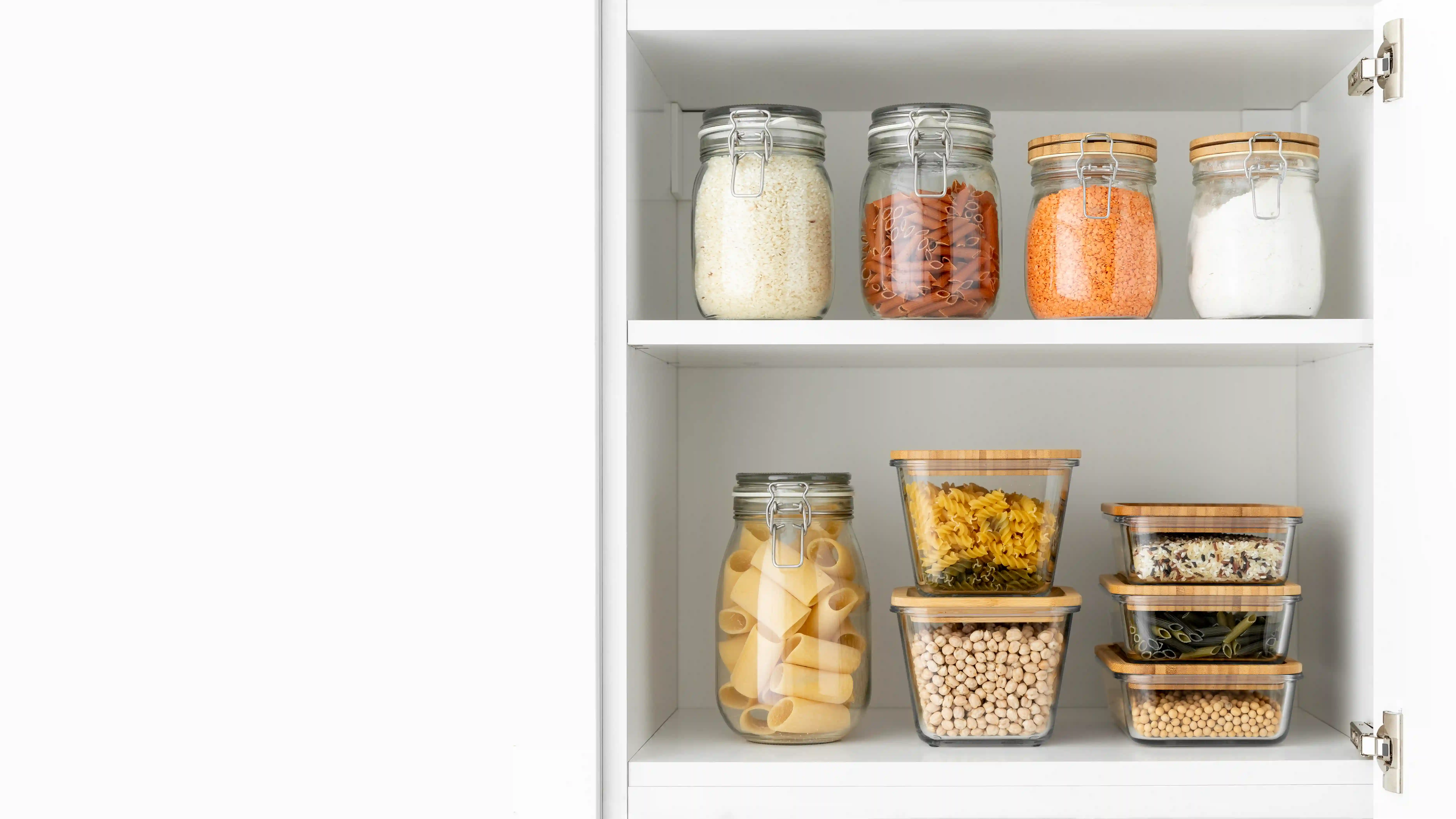 Aesthetic Pantry with Glass Jars & Dried Goods